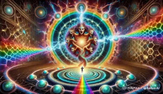 Psychedelic Encounter with Spectral Entity in Futuristic Chamber – AI Generated Video | Hailuo AI