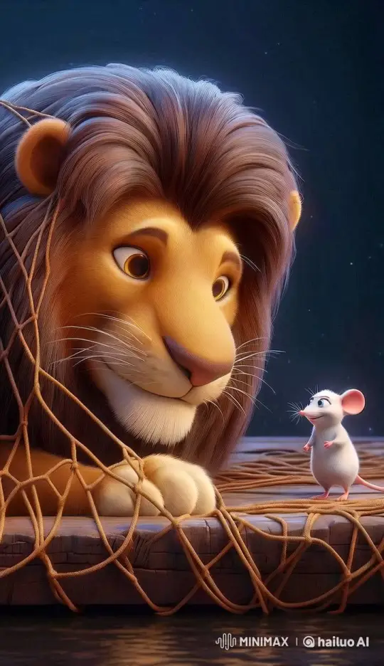 Lion Freed by Mouse, Expresses Gratitude in 3D Cartoon – AI Generated Video | Hailuo AI