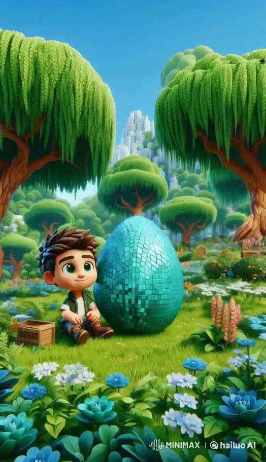 Boy and Shimmering Dragon Egg in Enchanted Garden – AI Generated Video | Hailuo AI