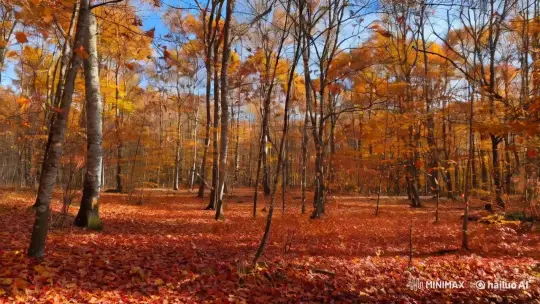 Autumnal Forest Serenity with Cascading Leaves – AI Generated Video | Hailuo AI