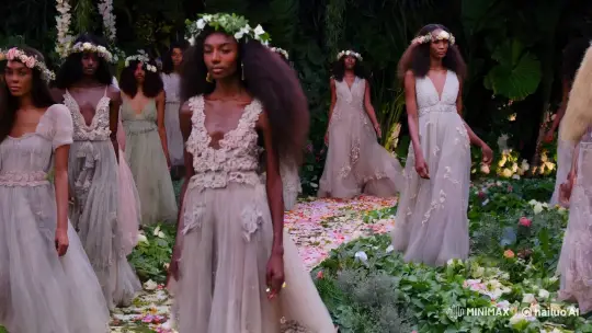 African American Women Showcase Ethereal Beauty on Floral Runway – AI Generated Video | Hailuo AI