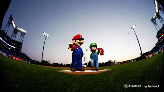 Mario and Luigi Play Nighttime Baseball with Beer – AI Generated Video | Hailuo AI