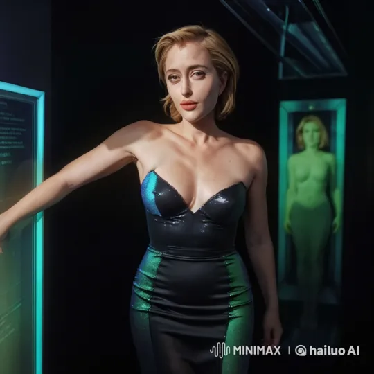 Confident Woman in Shimmering Dress Walks Through Dimly Lit Space – AI Generated Video | Hailuo AI