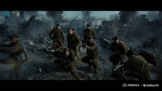 Intense War Scene in Devastated Cityscape – AI Generated Video | Hailuo AI