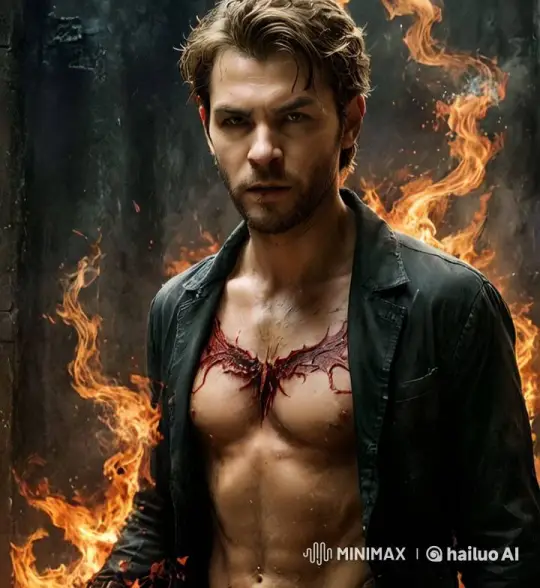 Intense Horror Scene: Man Amidst Fiery Dragon Scar – AI Generated Video | Hailuo AI