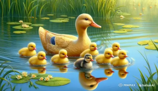 Mother Duck and Babies Play on Serene Pond – AI Generated Video | Hailuo AI