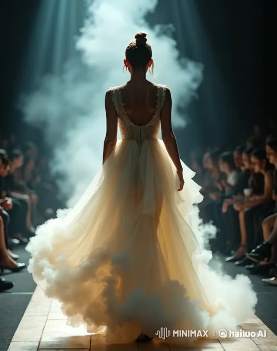 Ethereal Smoke Dress Walks Down Runway in Enchantment – AI Generated Video | Hailuo AI