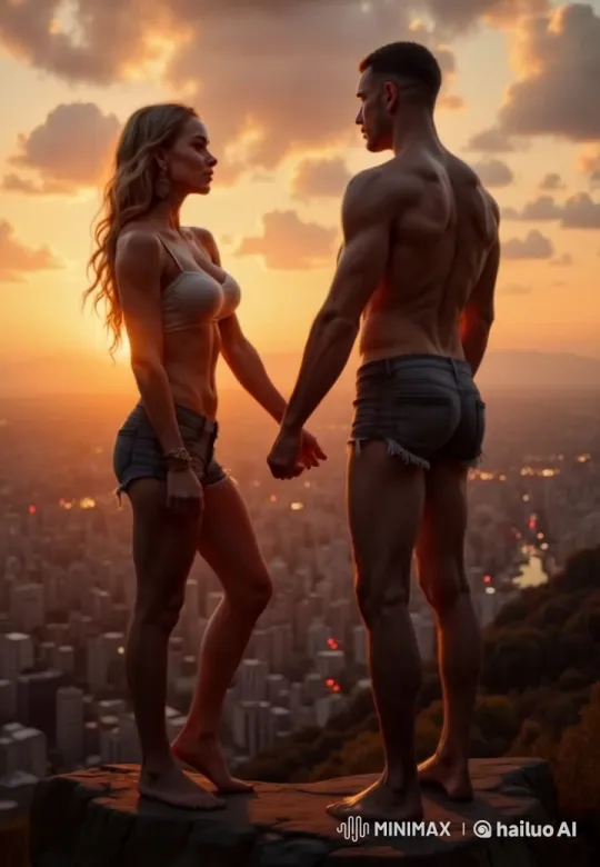 Couple's Romantic Kiss on Cliff with Sunset Backdrop – AI Generated Video | Hailuo AI