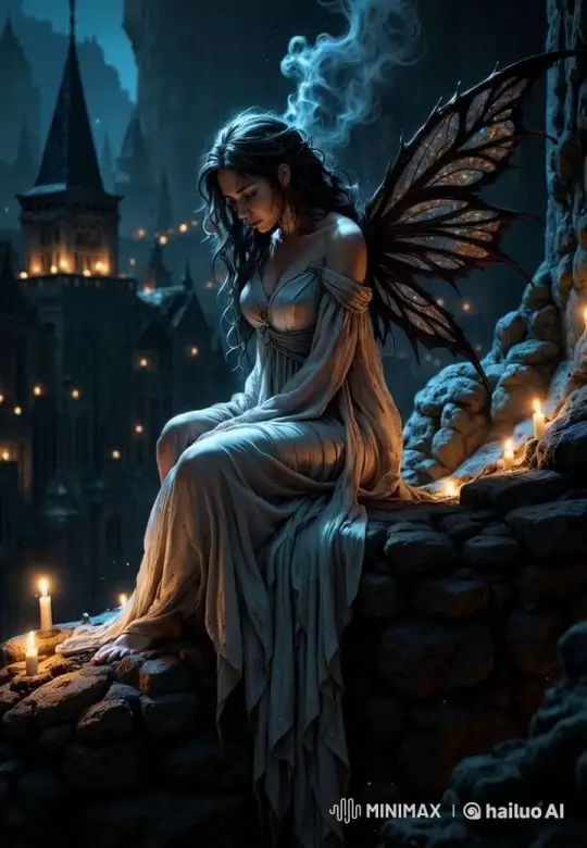 Enchanted Fairy Reflects Amidst Medieval Night Magic – AI Generated Video | Hailuo AI