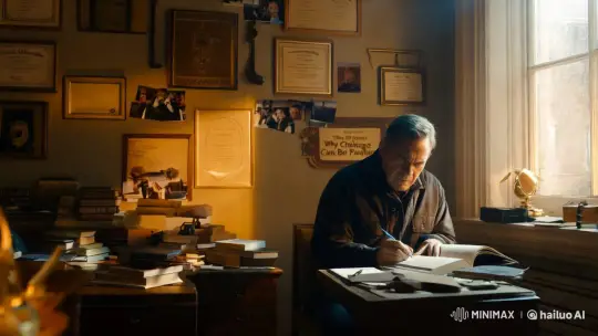 The Price of Knowledge: Embracing Change in a Dimly Lit Study – AI Generated Video | Hailuo AI