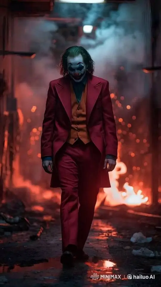 Clown Walks Through Dark Alley with Dramatic Flames – AI Generated Video | Hailuo AI
