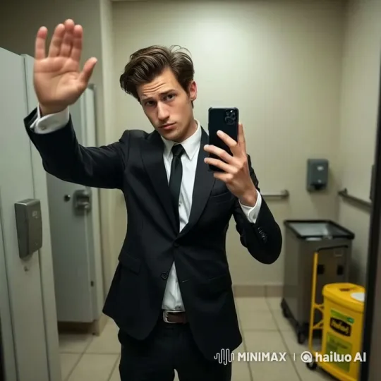 Man Takes Selfie in Bathroom, Adjusting Pose – AI Generated Video | Hailuo AI