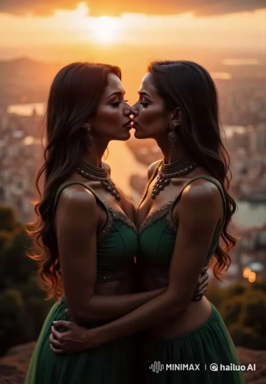 Intimate Embrace of Two Women in Sunset's Glow – AI Generated Video | Hailuo AI