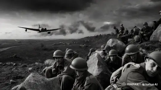 Vintage-Style WWII Battlefield Cinematic Scene – AI Generated Video | Hailuo AI