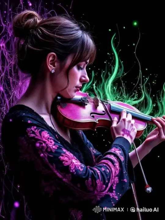 Enchanted Violinist: Magical Performance with Flames – AI Generated Video | Hailuo AI