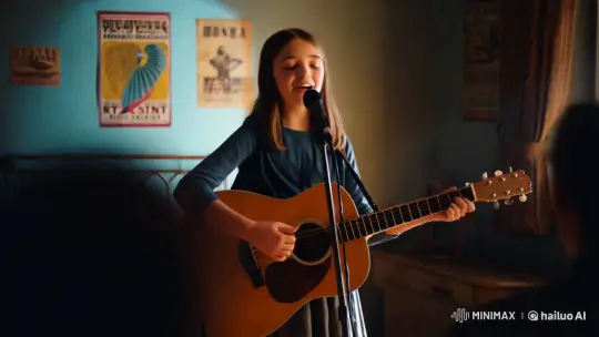 Young Girl Performs Soulful Acoustic Set – AI Generated Video | Hailuo AI