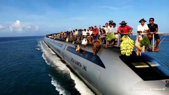 Indonesian High-Speed Train Glides Over Ocean – AI Generated Video | Hailuo AI