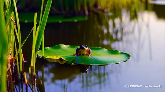 Frog Leap in Serene Pond with Artistic Light – AI Generated Video | Hailuo AI