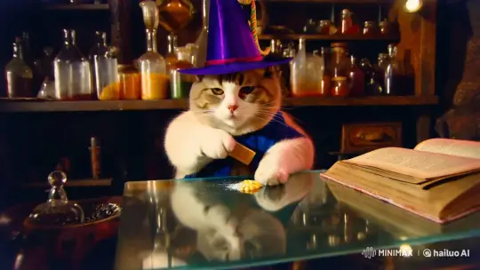 Magical Cat Crushes Pills in VHS Nostalgia – AI Generated Video | Hailuo AI