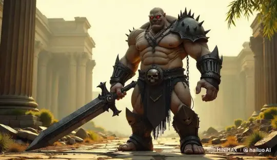 Ogre Prepares for Battle in Ancient Ruins – AI Generated Video | Hailuo AI