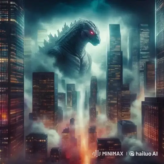 Godzilla Stalks Through a Surreal, Dreamlike Cityscape – AI Generated Video | Hailuo AI