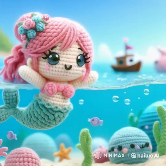 Crocheted Mermaid and Animated Ocean Adventure – AI Generated Video | Hailuo AI