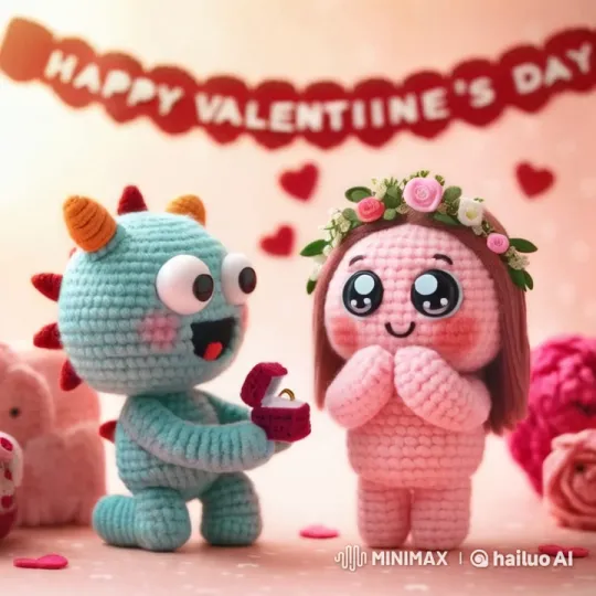 Crocheted Characters' Joyful Valentine's Day Proposal – AI Generated Video | Hailuo AI