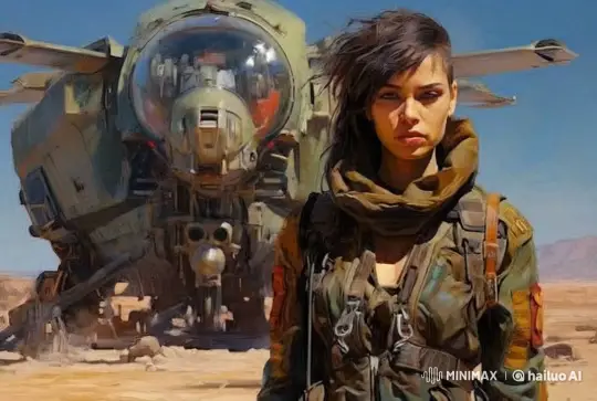 Female Captain Leads Team to Board Aircraft in Desert – AI Generated Video | Hailuo AI