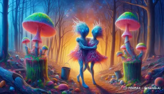 Enchanted Forest Couple Dances with Fluorescent Mycelium – AI Generated Video | Hailuo AI