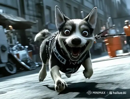 Joyful Dog Runs Energetically Through City Street – AI Generated Video | Hailuo AI