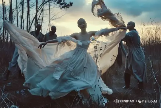 Dancing Model Captured in Aerial Serenity Scene – AI Generated Video | Hailuo AI