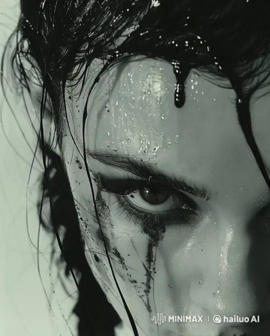 Eye to Lips: A Dramatic Close-Up with Water and Gloss – AI Generated Video | Hailuo AI