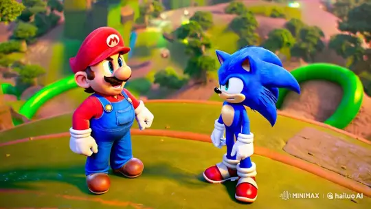 Mario vs. Sonic Epic Confrontation in Dreamlike Landscape – AI Generated Video | Hailuo AI
