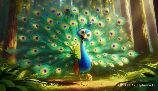 Vibrant Peacock Dancing Gracefully in Enchanted Forest – AI Generated Video | Hailuo AI