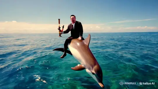 Elon Musk Ridin' Dolphin: A Whimsical Scene – AI Generated Video | Hailuo AI