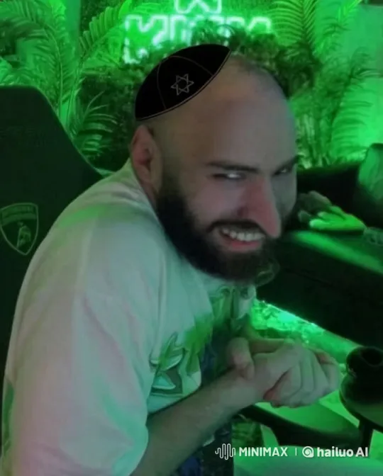 Green-Lit Room: Bearded Man's Mysterious Grin – AI Generated Video | Hailuo AI