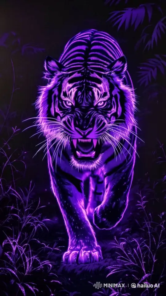 Phosphorescent Tiger Roams Night Jungle in IMAX Cinematic Glory – AI Generated Video | Hailuo AI