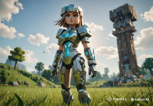 Futuristic Girl in Armor Stands Ready in Serene Field – AI Generated Video | Hailuo AI