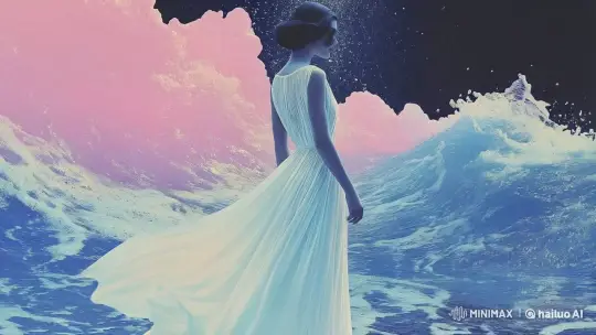 Graceful Walk on a Dreamy Shoreline – AI Generated Video | Hailuo AI