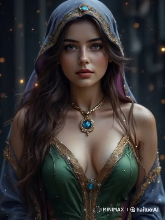 Elegant Woman in Ornate Green Garment with Magical Flair – AI Generated Video | Hailuo AI
