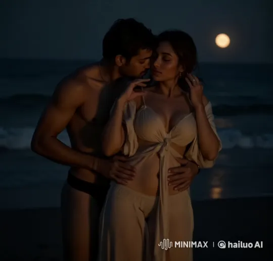Romantic Couple Embraced on Moonlit Beach – AI Generated Video | Hailuo AI