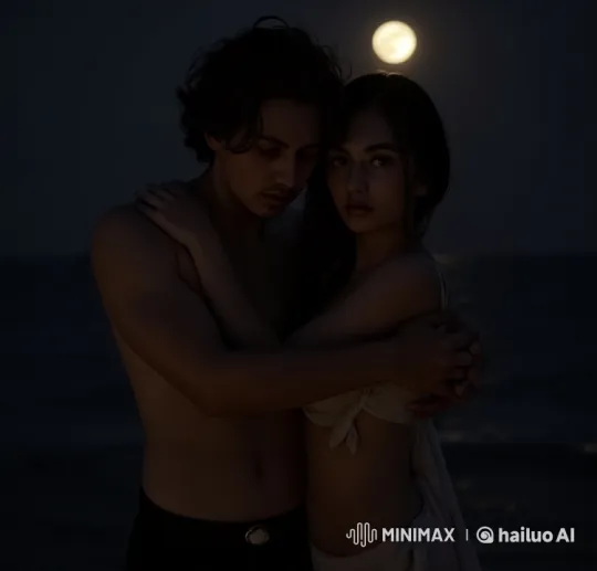 Romantic Couple's Intimate Moonlit Kiss by the Sea – AI Generated Video | Hailuo AI