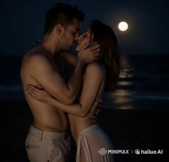 Romantic Moonlit Kiss on the Beach – AI Generated Video | Hailuo AI