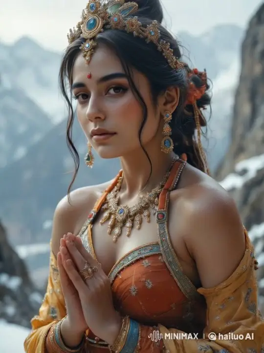 Woman in Snowy Mountains Embraces Romance – AI Generated Video | Hailuo AI