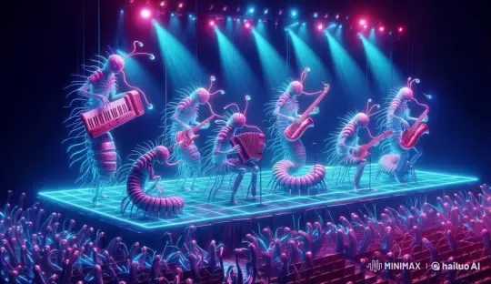 Fluorescent Centipedes Rock Surreal Neon Concert in Unreal Engine – AI Generated Video | Hailuo AI