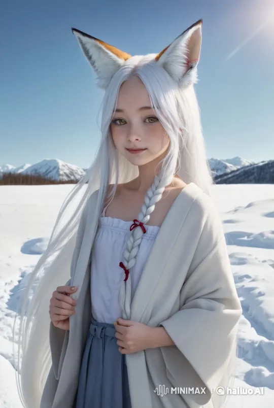 Teen Fox Girl in Snowy Mountain Landscape – AI Generated Video | Hailuo AI
