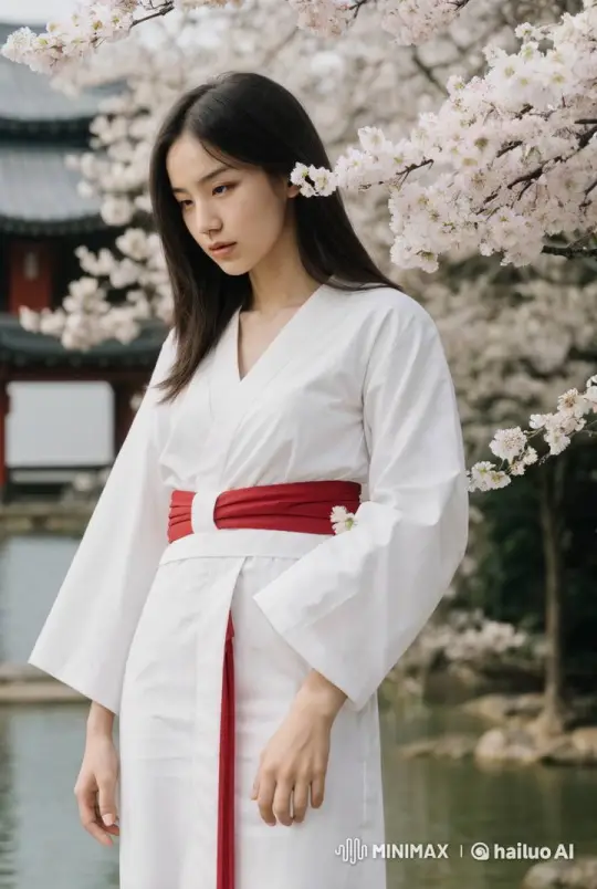 Teen Girl in Hakama Speaks Calmly by Cherry Blossoms – AI Generated Video | Hailuo AI
