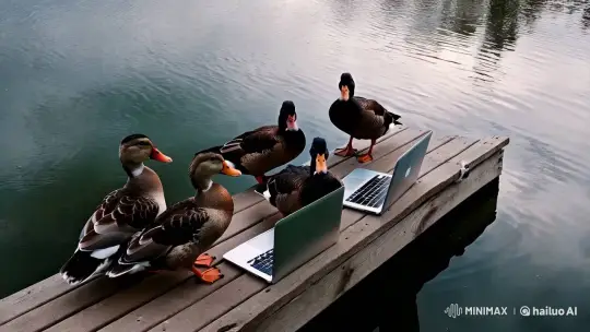 Ducks Contemplate Modern Devices on Serene Lake – AI Generated Video | Hailuo AI