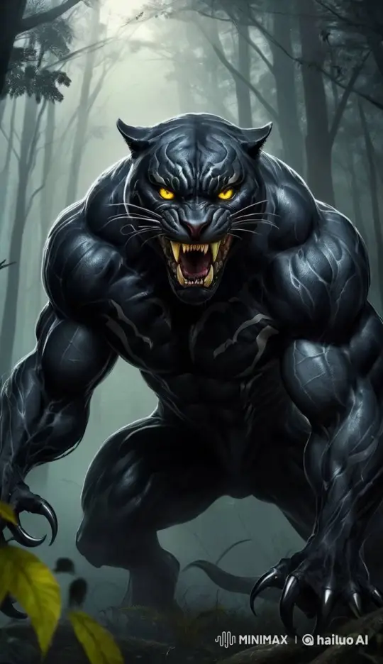 Mysterious Black Panther with Green Stripes in Misty Forest – AI Generated Video | Hailuo AI
