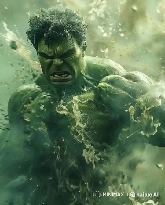 Furious Green Figure Rages with Powerful Fist Thrust – AI Generated Video | Hailuo AI